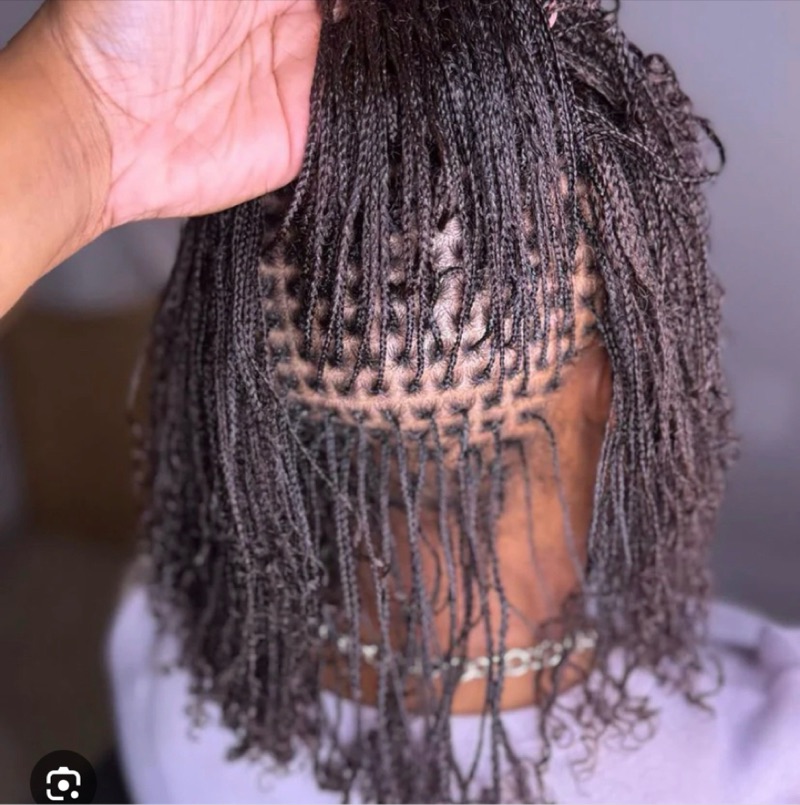 Close view of neatly parted micro locks