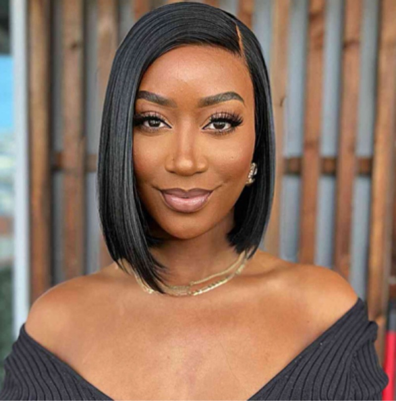 Smooth, short dark hairstyle