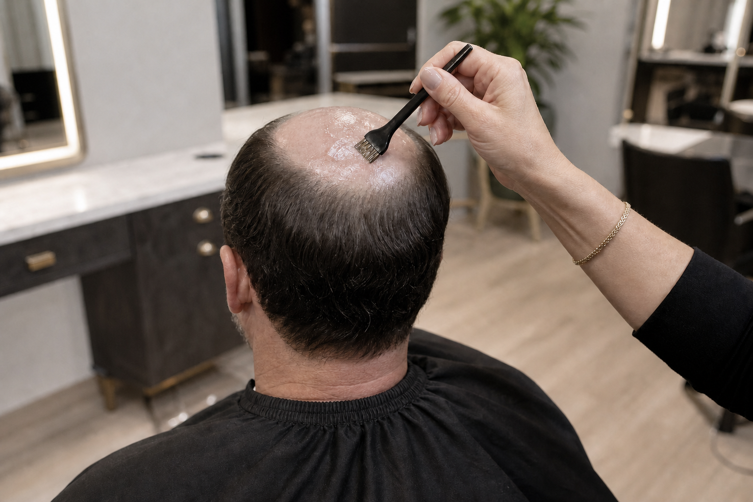 Hair system installation step in Bossier City, Louisiana